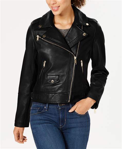 michael kors asymmetrical leather moto jacket|michael kors leather jacket macy's.